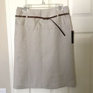 Contour waistline Linen Pencil Skirt with belt  Beige midi skirt